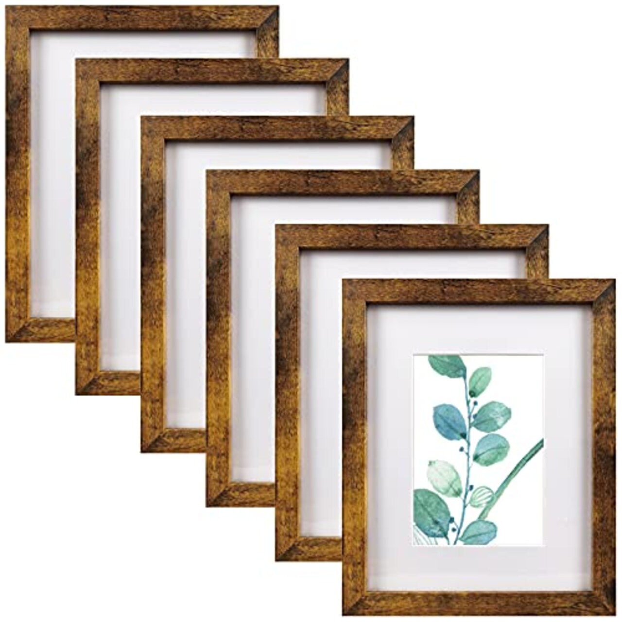 8x10 Picture Frame Brown Set of 6, Display Pictures 5x7 With mat or 8x10  Without Mat